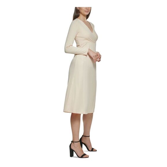 NWT KENSIE DRESSES Womens Beige Knit Long Sleeve Below The Knee A-Line Dress S - Picture 3 of 5